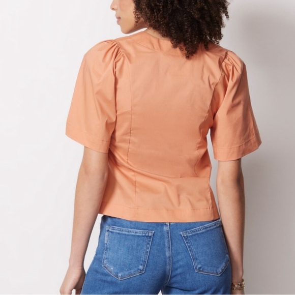 Evereve Allie cotton poplin top peach Short Sleeve Cropped V-Neck Boho Blouse xs - Picture 3 of 12